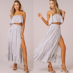 BRITTANIE Stripe Skirt Set - BLUE  